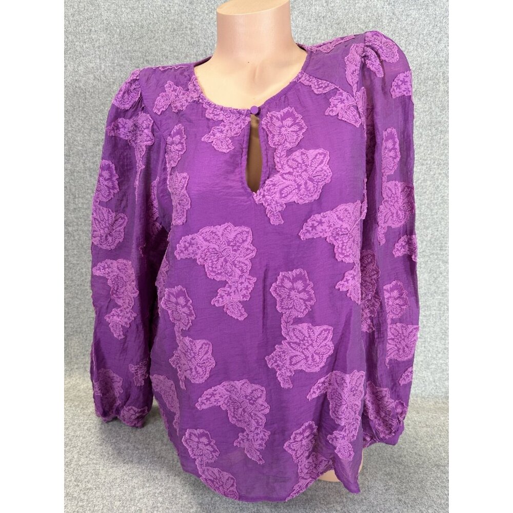 LOFT Ann Taylor Large Blouse Top Pink Floral Womens Peasant Long Sleeve Lined
